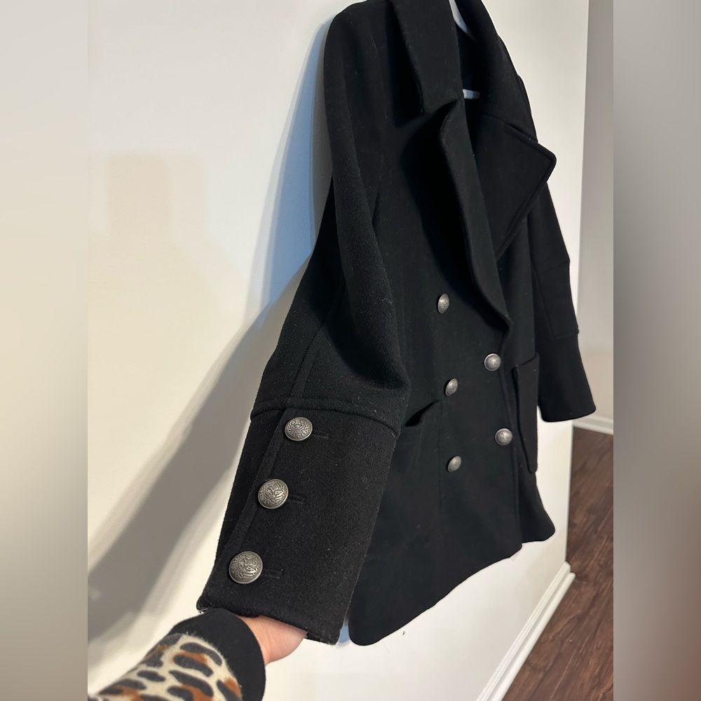 Free People Black Pea Coat Timeless Structured Elegance - Picture 3 of 9